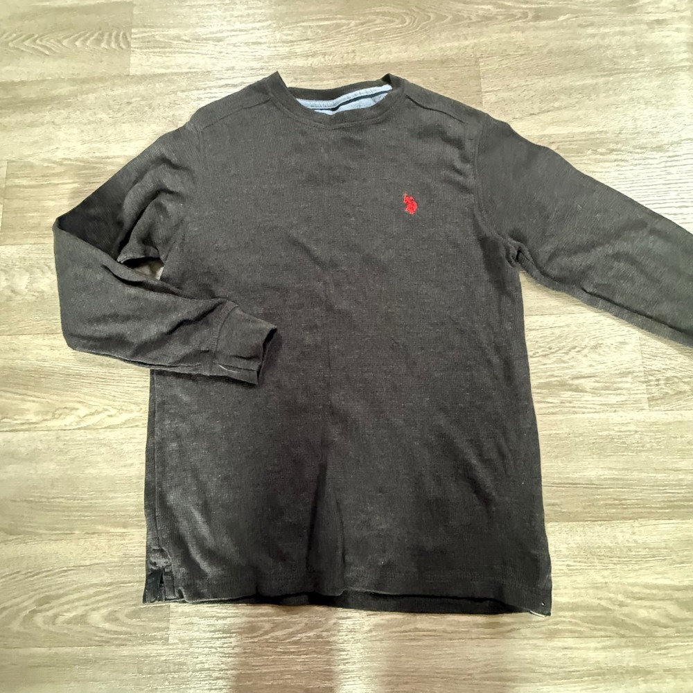 US Polo Assn Mens Small Charcoal Gray Waffle Knit Thermal Long Sleeve Shirt